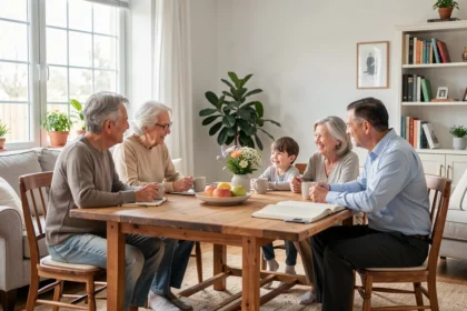 Une famille de plusieurs générations réunie autour d'une table